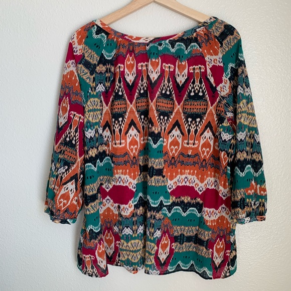 Lucky Brand Alexis Ikat Peasant Button Down Top - Picture 3 of 8